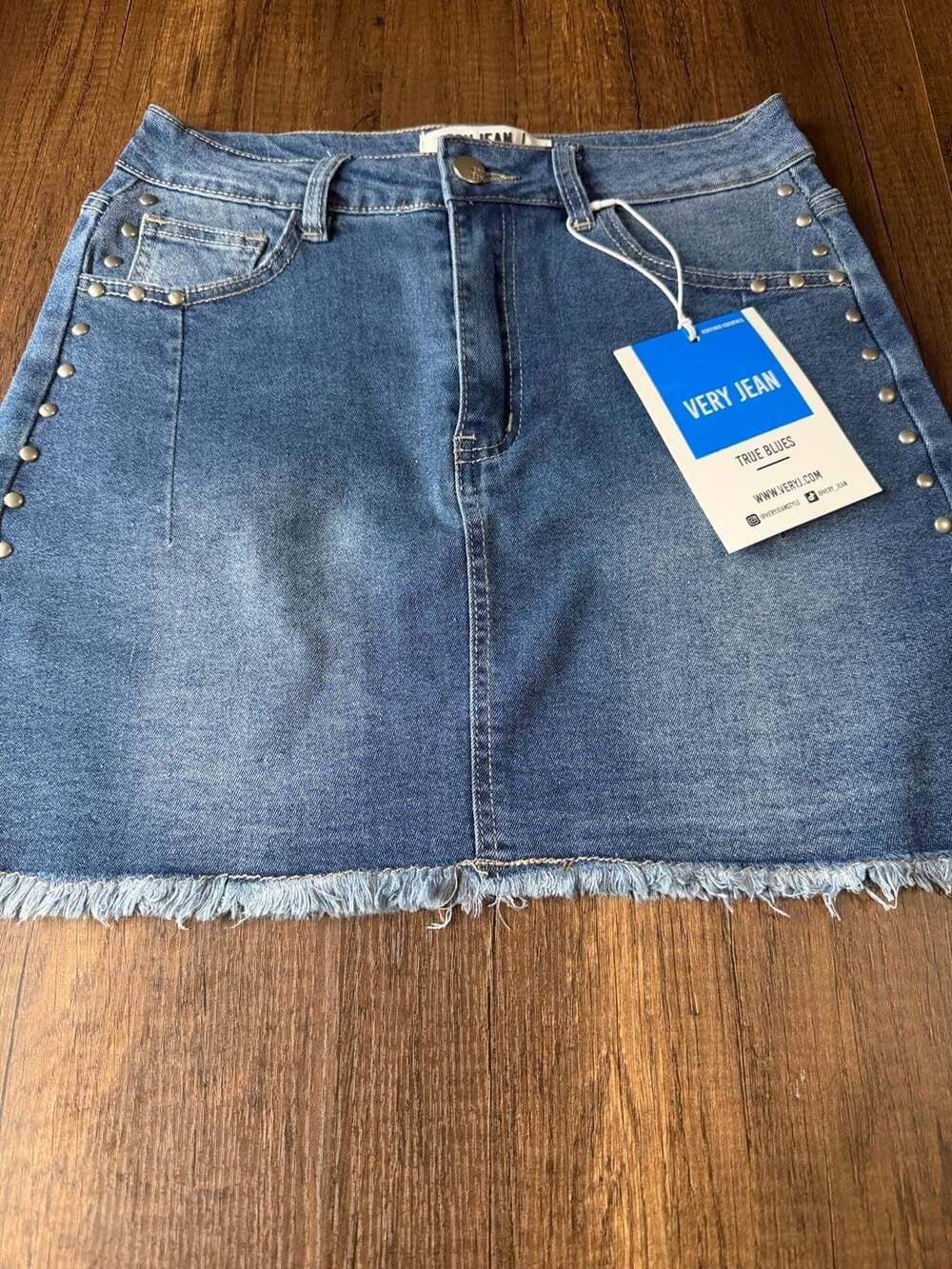 Very Jean Denim Skirt Size S Studded Frayed Hem Blue